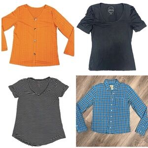 Women's 4 Shirt Bundle Size Med Black Orange Blue Button Up